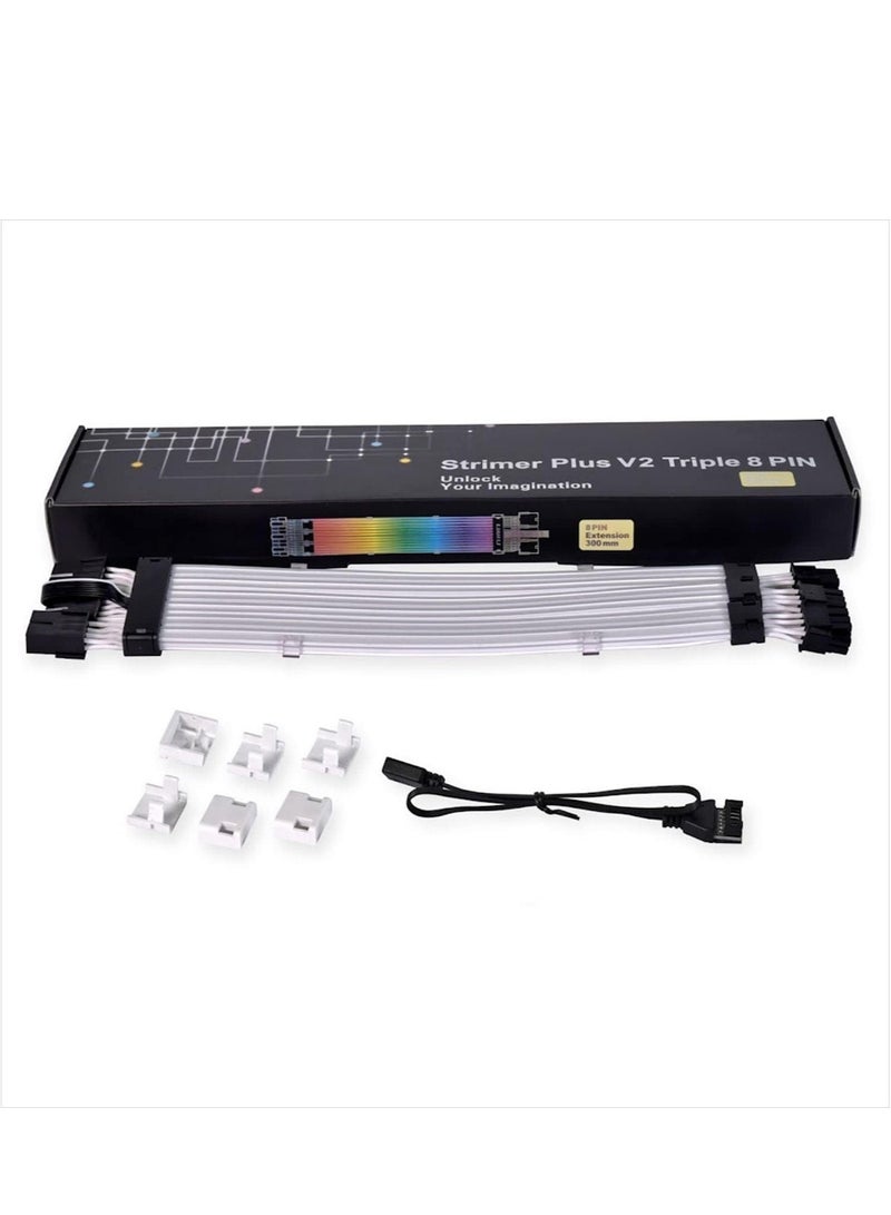 Strimer Plus V2 Triple 8 Pin (PW12-PV2) -Addressable RGB VGA Power Cable (No Controller Included) - for Triple 8 PIN GPU Connector, PW12-PV2