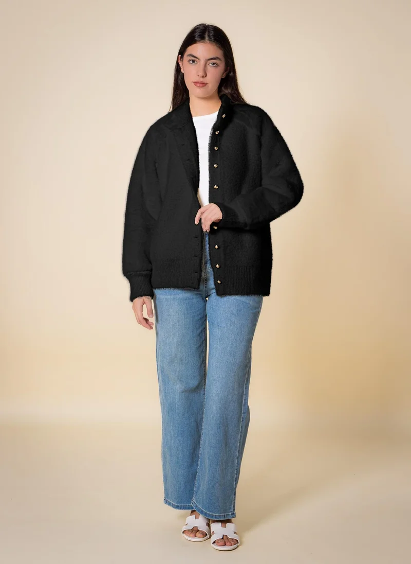 SHAPES Black SOFT PLUSH DETAILED CARDIGAN for Women | Best Price UAE