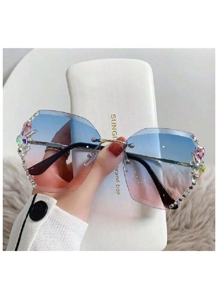 Shein 1pc Fashionable Rhinestone Decorated Women's Eyeglasses, Slimming And Style For Daily Wear Beach Accessories For Women Glasses  - Image 1