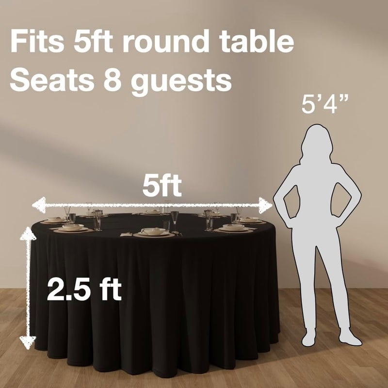 Urby 120 inches Large Black Round Tablecloth for 5-6ft Round Folding Table That Seats 6-8 Guests, for Table with 6 Chairs. Ideal for Party, Wedding, Banquet and Events. 2pk - Image 3
