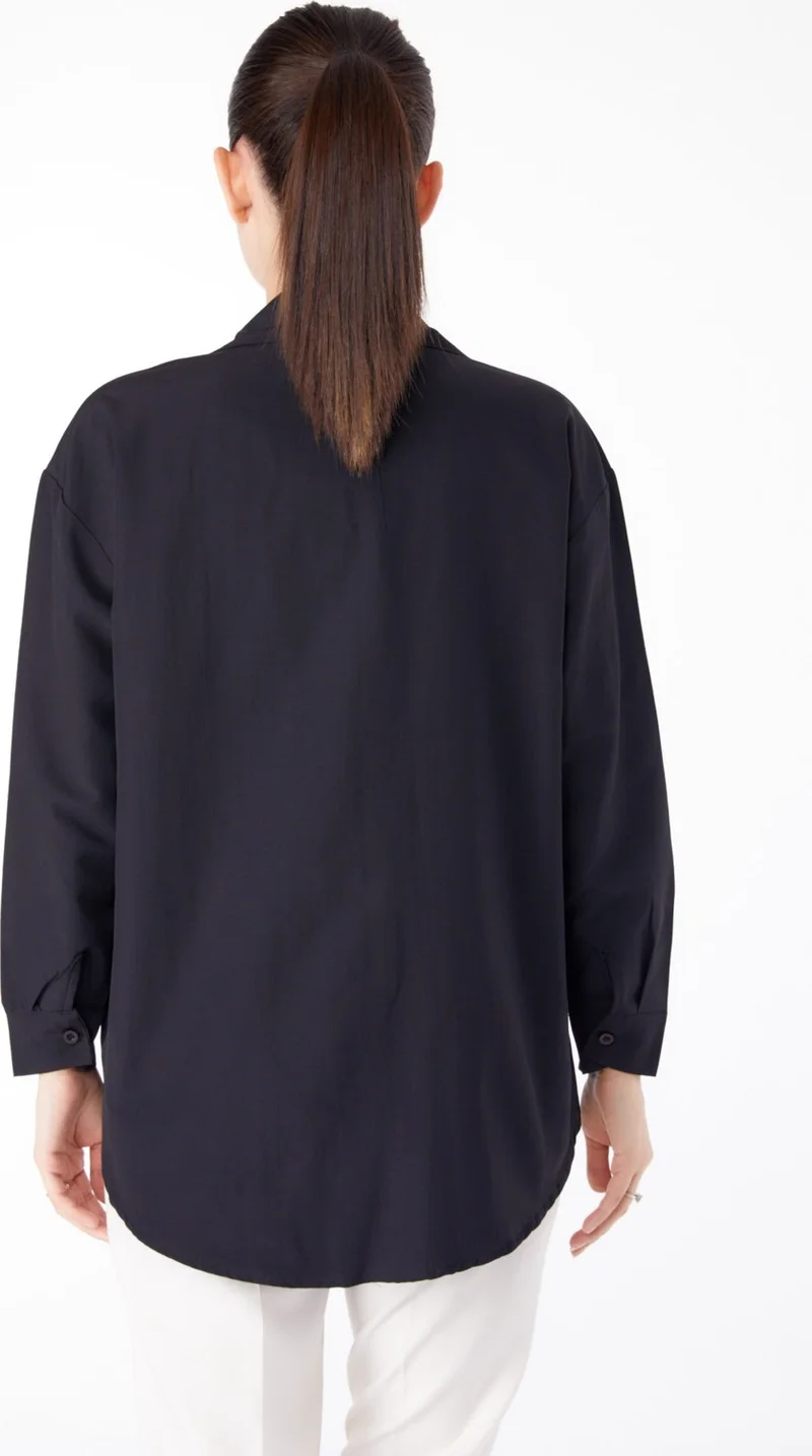 Tofisa Plain Shirt Collar Women's Black Stone Detailed Shirt - 13194