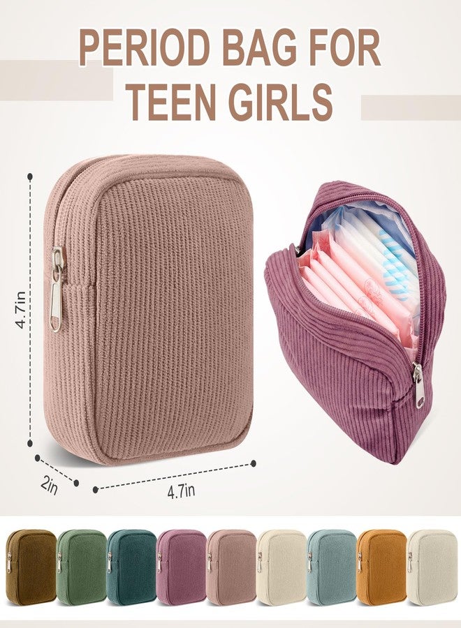 Dansydaisy 9 Pcs Sanitary Storage Pouch Mini Corduroy Makeup Bag Gift Period Bags for Teen Girls for School Tampon Bag Small Portable Zipper Travelling Gifts from Mothers to Daughters(Retro Color) - Image 5