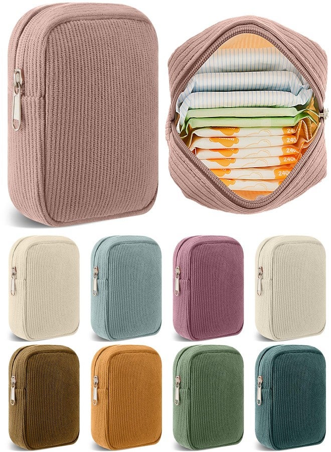 Dansydaisy 9 Pcs Sanitary Storage Pouch Mini Corduroy Makeup Bag Gift Period Bags for Teen Girls for School Tampon Bag Small Portable Zipper Travelling Gifts from Mothers to Daughters(Retro Color) - Image 1