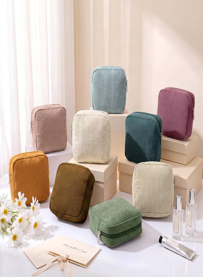 Dansydaisy 9 Pcs Sanitary Storage Pouch Mini Corduroy Makeup Bag Gift Period Bags for Teen Girls for School Tampon Bag Small Portable Zipper Travelling Gifts from Mothers to Daughters(Retro Color) - Image 2