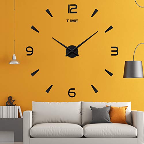 AILILIFE 3D DIY Wall Clock Decor Sticker Mirror Frameless Large DIY Wall Clock Kit for Home Living Room Bedroom Office Decoration (Black) - Image 2