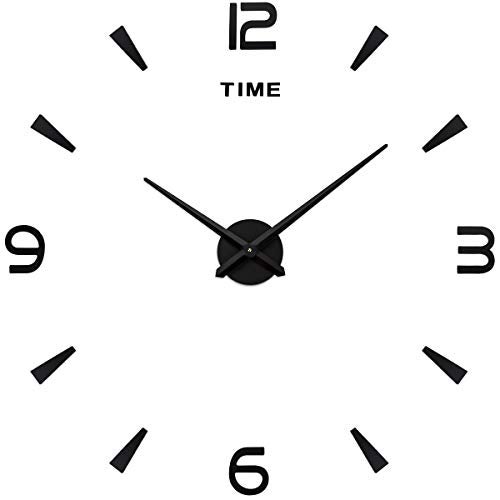 AILILIFE 3D DIY Wall Clock Decor Sticker Mirror Frameless Large DIY Wall Clock Kit for Home Living Room Bedroom Office Decoration (Black) - Image 1