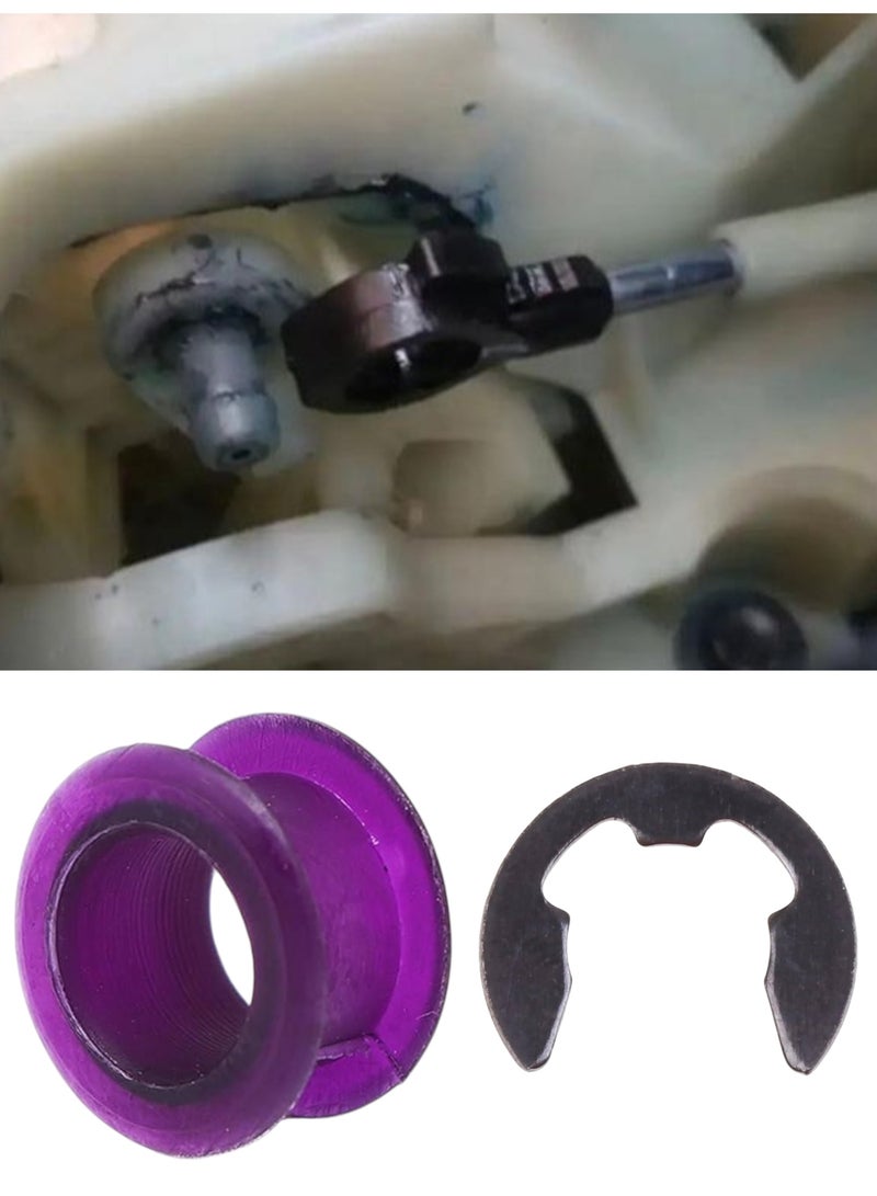 طقم واحد مكون من جلبة ناقل حركة لون ارجواني و مشبك اسود لتثبيتها تستخدم لربط واصلاح ناقل الحركة لاتوماتيكي مع عمود الجير بوكس مصممة خصيصًا لتكون متوافقة مع مجموعة واسعة من السيارات مصنوعة من البلاستيك الصلب من مادة البولي يوريثين الأرجوانية المتينة تستخدم لاستبدال الجلبة البالية أو المكسورة في وصلة كابل ناقل الحركة مما يتيح تحسين تعشيق و دقة  تبديل التروس بسلاسة ودقة ويمنع فصل الكابل عن ذراع النقل ايضا تساعد على تقليل "الارتخاء" أو التذبذب في ذراع نقل الحركة متوافقة مع العديد من الطرازات والموديلات مثل تويوتا كورولا وماتريكس ودودج وجيب ولكزس وميتسوبيشي وسوزوكي مصممة لسهولة التركيب دون الحاجة إلى أدوات خاصة مما يوفر بديلاً فعالاً من حيث التكلفة استبدالها حلاً شائعاً للمشاكل المتعلقة بصعوبة تعشيق التروس أو صدور أصوات غير طبيعية من ناقل الحركة يعد - Image 2