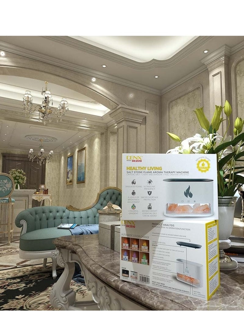 مرطب هواء DENX معطر جو، مرطب على شكل نار، ناشر تأثير لهب ملح الهيمالايا للإضاءة المميزة، ناشر رائحة اللهب الكهربائي، معطر هواء بالبخار بسعة 250 مل للتنقية، DX2510