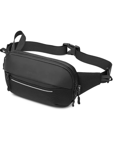 Pack for Men Multi-Pockets Waist Bag Water-resistant Lightweight Chest Bag Expandable Belt Bag for Sport Travel Walking Running Hiking Cycling (Black)