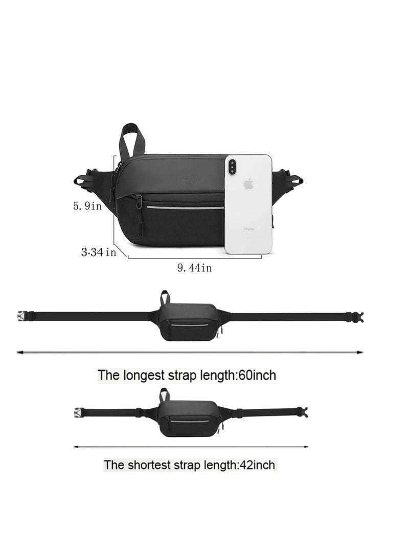 SYOSI - Pack for Men Multi-Pockets Waist Bag Water-resistant Lightweight Chest Bag Expandable Belt Bag for Sport Travel Walking Running Hiking Cycling (Black) - Image 1