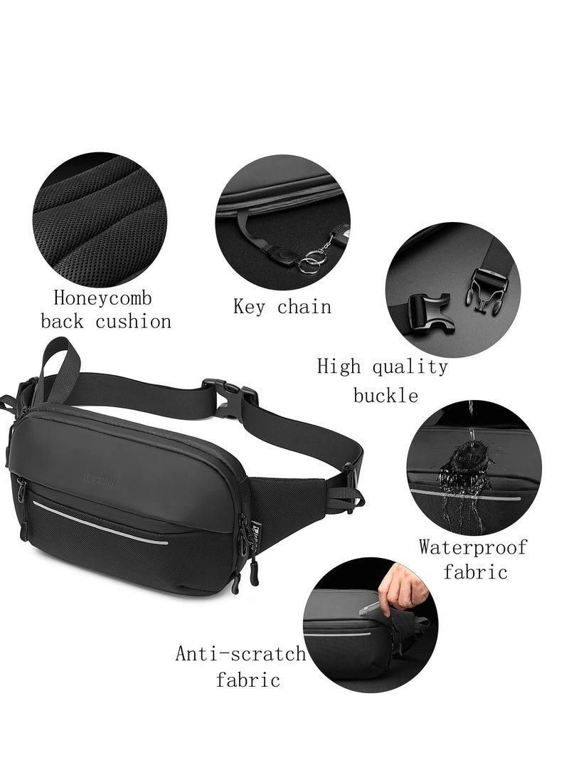 SYOSI - Pack for Men Multi-Pockets Waist Bag Water-resistant Lightweight Chest Bag Expandable Belt Bag for Sport Travel Walking Running Hiking Cycling (Black) - Image 1