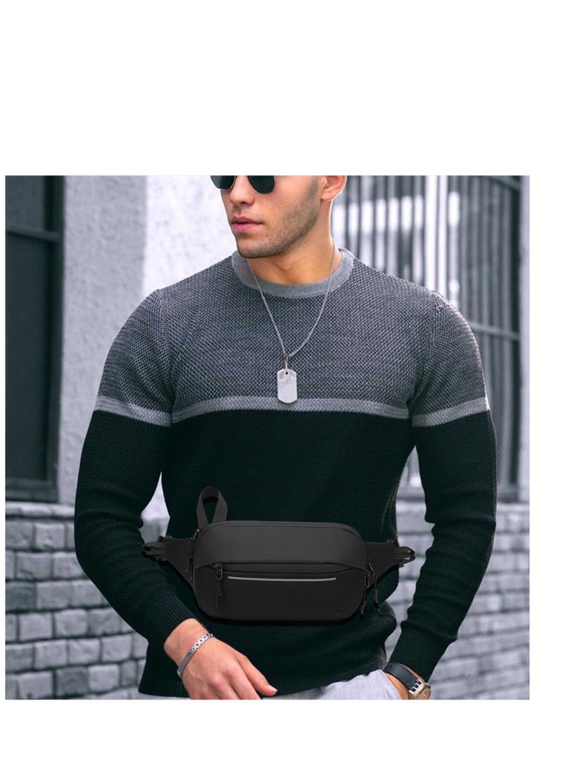 SYOSI - Pack for Men Multi-Pockets Waist Bag Water-resistant Lightweight Chest Bag Expandable Belt Bag for Sport Travel Walking Running Hiking Cycling (Black) - Image 1