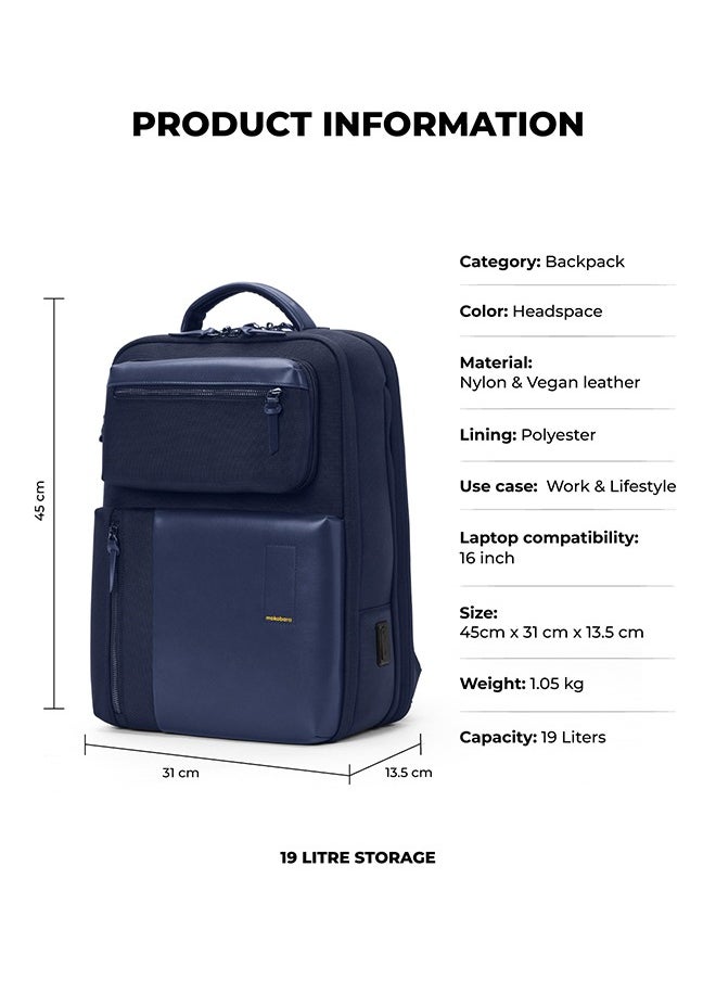 Mokobara MOKOBARA The Work Backpack 19L Premium Nylon 16" Water Resistant Daily Use Travel Laptop Backpack for Men & Women (Blue)  - Image 2