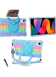Generic Case Compatible with Xiaomi Redmi Pad SE 11 Inch 2023 Kids Friendly with Hand Strap Shoulder Belt Rotatable Stand Cover Funda (Colorful Sky Blue)  - Image 1