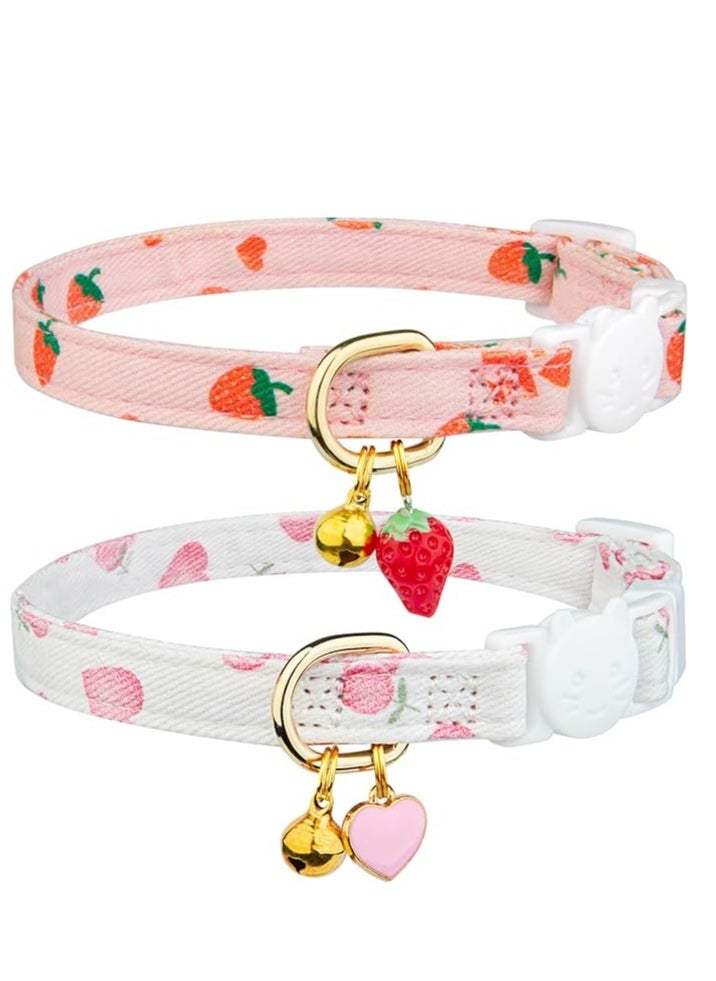 2 Pack Cotton Breakaway Cat Collar,Pink Strawberries and White Heart Shaped Pendant Kitten Collar Cute Cat Collar with Bell,Ideal for Girl Cats Boy Cats - pzsku/ZDC4224A8D90D1A4582F7Z/45/_/1735112621/27ca9725-682e-4800-8239-60a5030a2e53