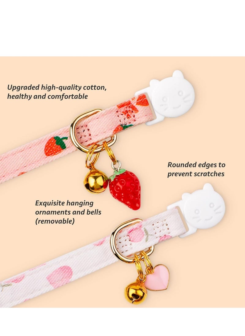 2 Pack Cotton Breakaway Cat Collar,Pink Strawberries and White Heart Shaped Pendant Kitten Collar Cute Cat Collar with Bell,Ideal for Girl Cats Boy Cats - pzsku/ZDC4224A8D90D1A4582F7Z/45/_/1735112641/ce957b9e-8e40-432b-bf14-6fc839aab6d7