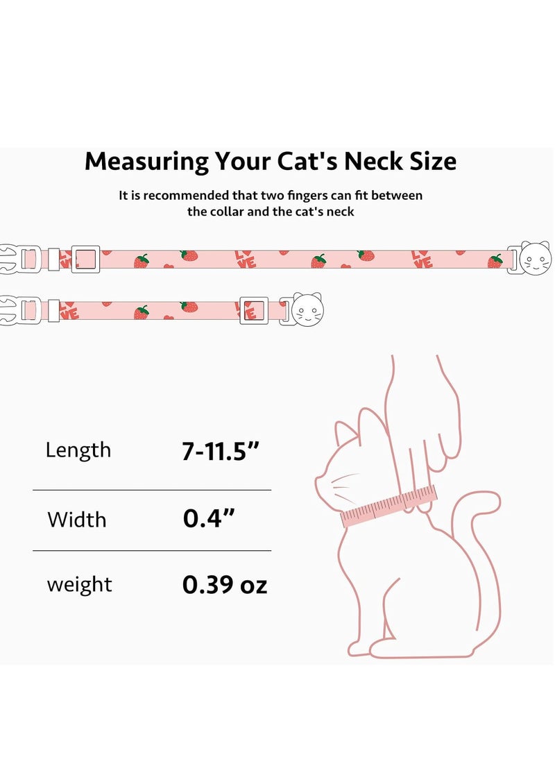 إيزي 2 قطعة قطن قابل للفصل قط طوق , توت وردي و أبيض على شكل قلب قطط قلادة طوق , محبوب قطط طوق مع جرس , جدّا مناسبة لأنّ بنت قطط فتى قطط - Image 4