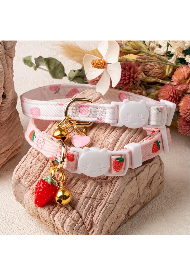 2 Pack Cotton Breakaway Cat Collar,Pink Strawberries and White Heart Shaped Pendant Kitten Collar Cute Cat Collar with Bell,Ideal for Girl Cats Boy Cats - pzsku/ZDC4224A8D90D1A4582F7Z/45/_/1735112712/e3bff0ce-e9e8-4f9c-aa8e-cc6a4b2ff846