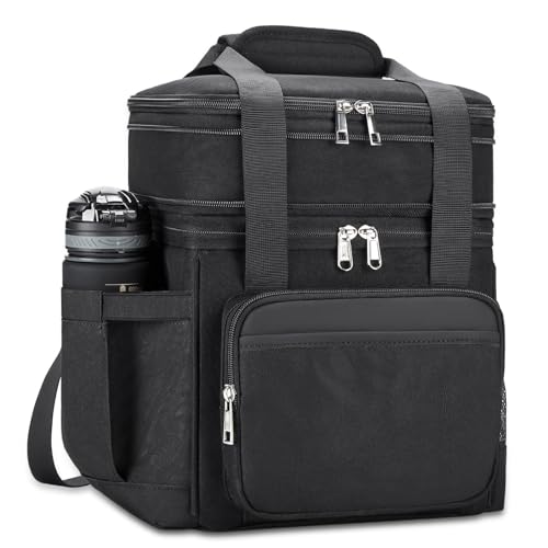 holuxer Insulated Lunch Bag Lunch Box for Men Double Deck Reusable Lunch Bag for Women Tote Cooler Bag Leakproof Soft Expandable Large Lunchbox for WorkAdultPicnicOutdoor Black15L - Image 1