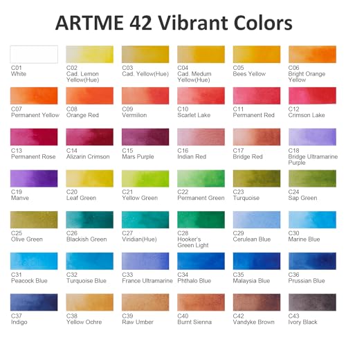 ARTME Watercolor Paint set – 42 Assorted Colors with 3 Brushes – Perfect Foldable Watercolor Field Sketch Set for Outdoor Painting –Travel Pocket Watercolor Kit - Image 2