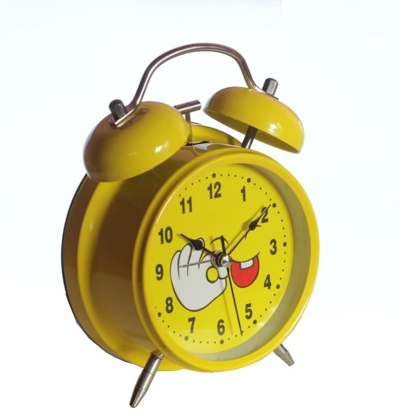Lilone Emoji Design Yellow Twin Bell Loud Alarm Clock for Heavy Sleepers for Home Decor Kids Room - Image 3