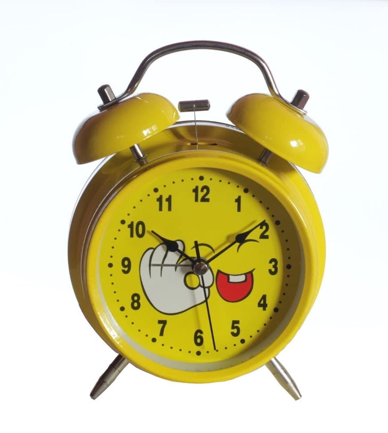 Lilone Emoji Design Yellow Twin Bell Loud Alarm Clock for Heavy Sleepers for Home Decor Kids Room - Image 1