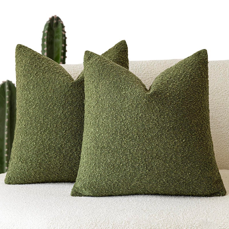 غطاء وسادة مزخرف حديث من فوندتاور - عبوة من 2 - غطاء وسادة مزخرف مريح من قماش بوقل - 18 × 18 بوصة - أخضر