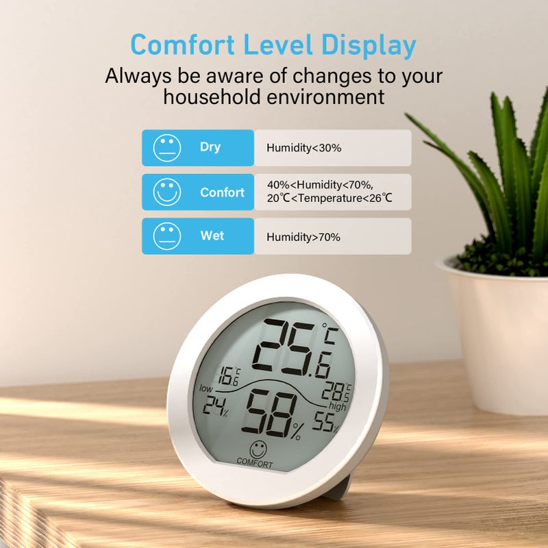 SECRUI Hygrometer Thermometer for Room Temperature Humidity Meter Indoor Thermometer Accuracy Calibration LCD Temperature Sensor with Maximum and Minimum Records, TH1, White, 2 Pack - Image 4
