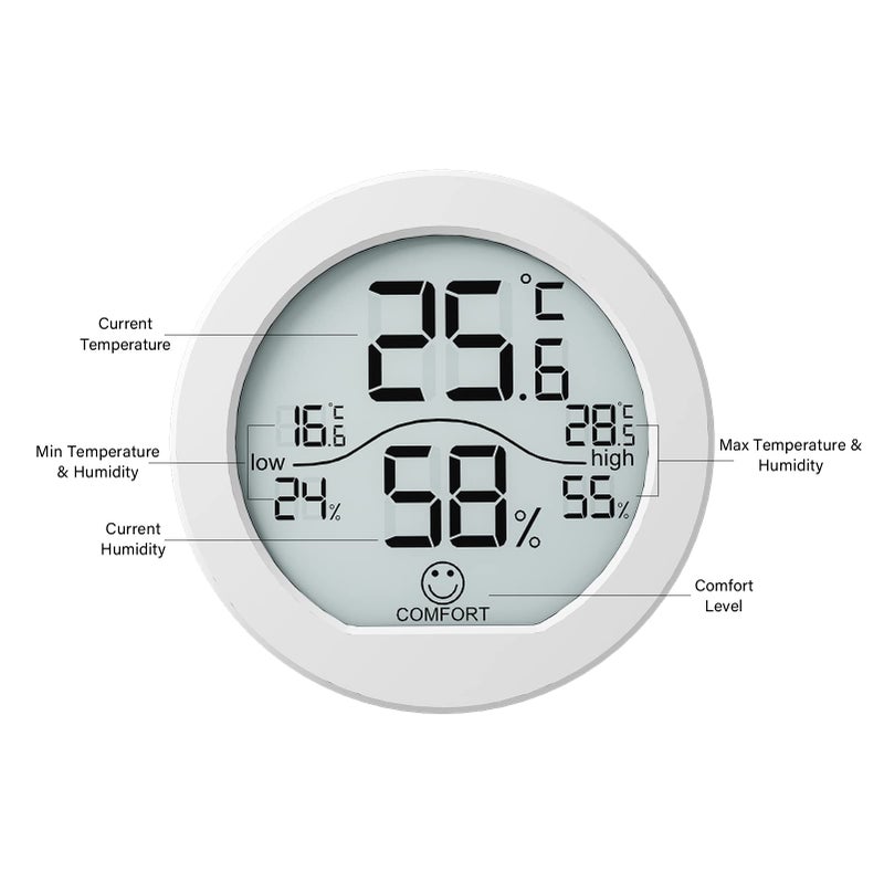 SECRUI Hygrometer Thermometer for Room Temperature Humidity Meter Indoor Thermometer Accuracy Calibration LCD Temperature Sensor with Maximum and Minimum Records, TH1, White, 2 Pack - Image 3