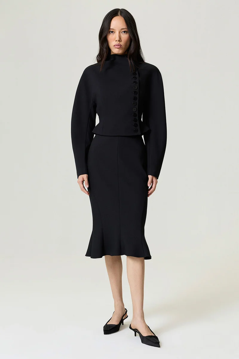 Asymmetric Buttoned Black Jacket