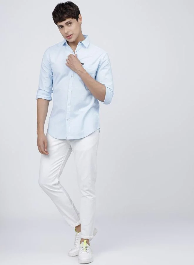 شركة المرآب الهندية Men Slim Fit Solid Full Sleeves Cutaway Collar Casual Shirt