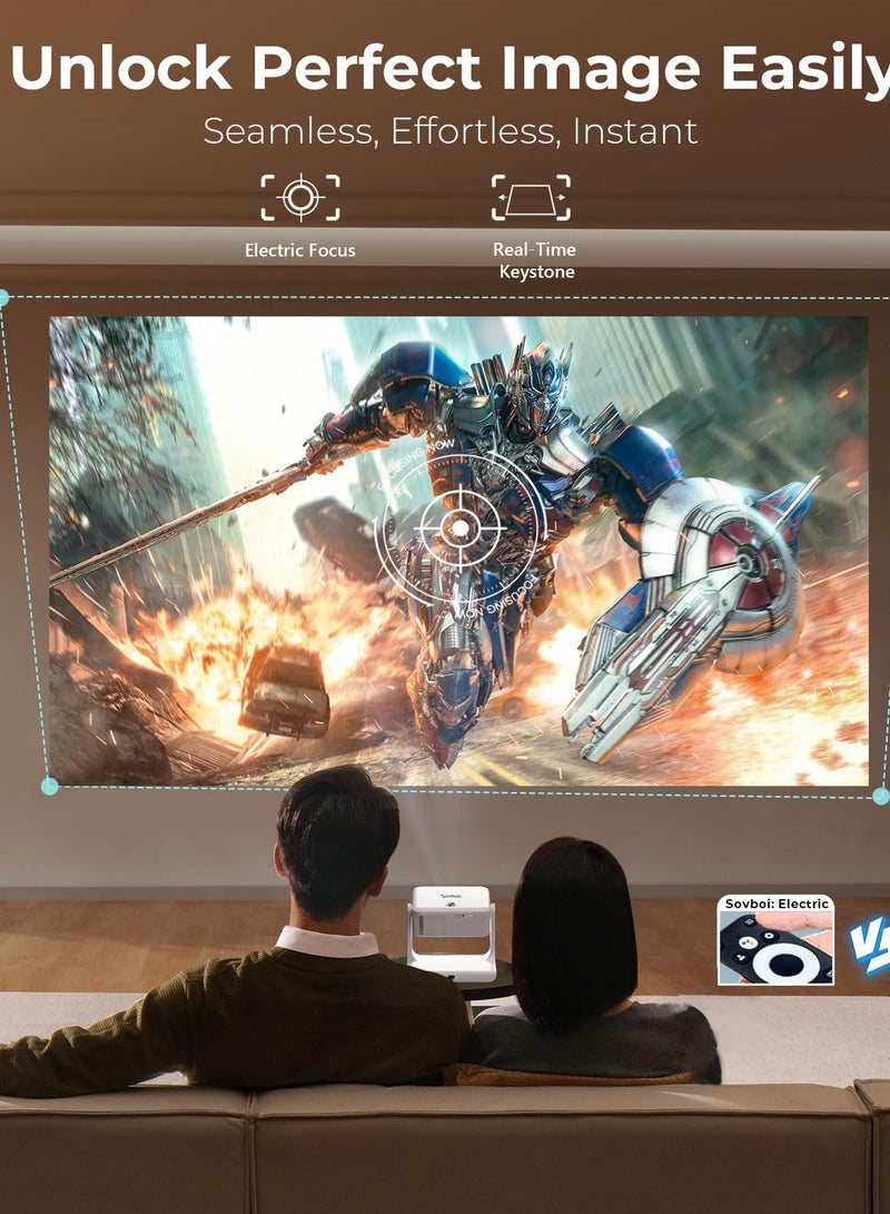 Joshberg 4K Smart Projector with WiFi6 and Bluetooth, 10,000+ Apps, Portable Proyector, 1080P Audio Phone Movie Home, 180° Stand & 300 ''Display, 1200 ANSI/Google Store/Voice Control - Image 5