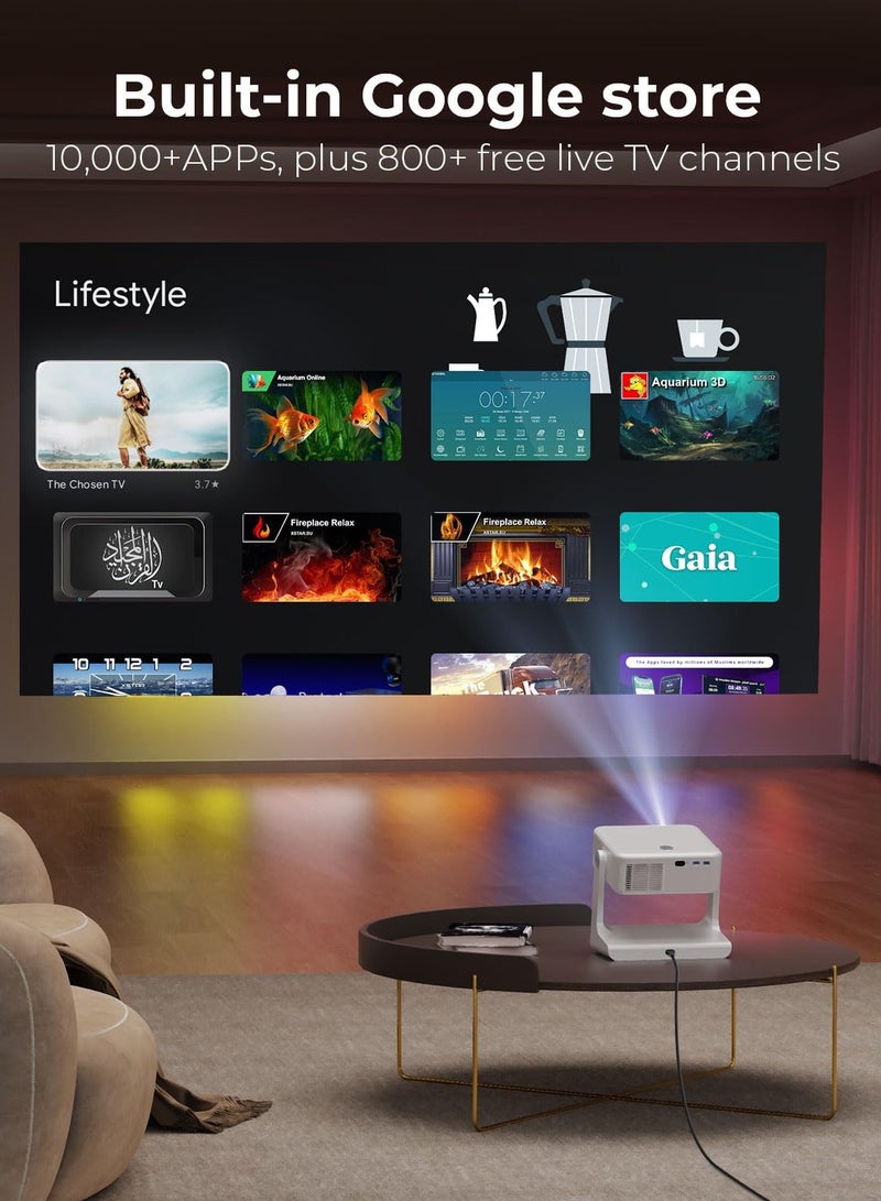 Joshberg 4K Smart Projector with WiFi6 and Bluetooth, 10,000+ Apps, Portable Proyector, 1080P Audio Phone Movie Home, 180° Stand & 300 ''Display, 1200 ANSI/Google Store/Voice Control - Image 2