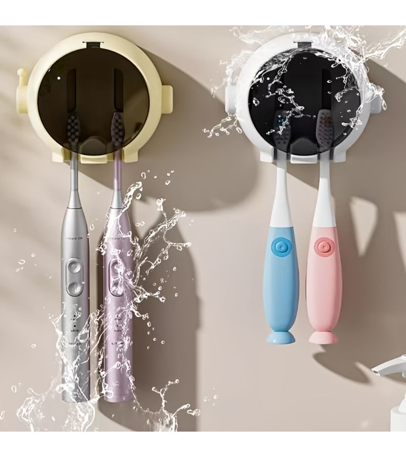 Yellow Drill Free Bathroom Toothbrush Holder Adhesive Wall Mount Rack - Image 1