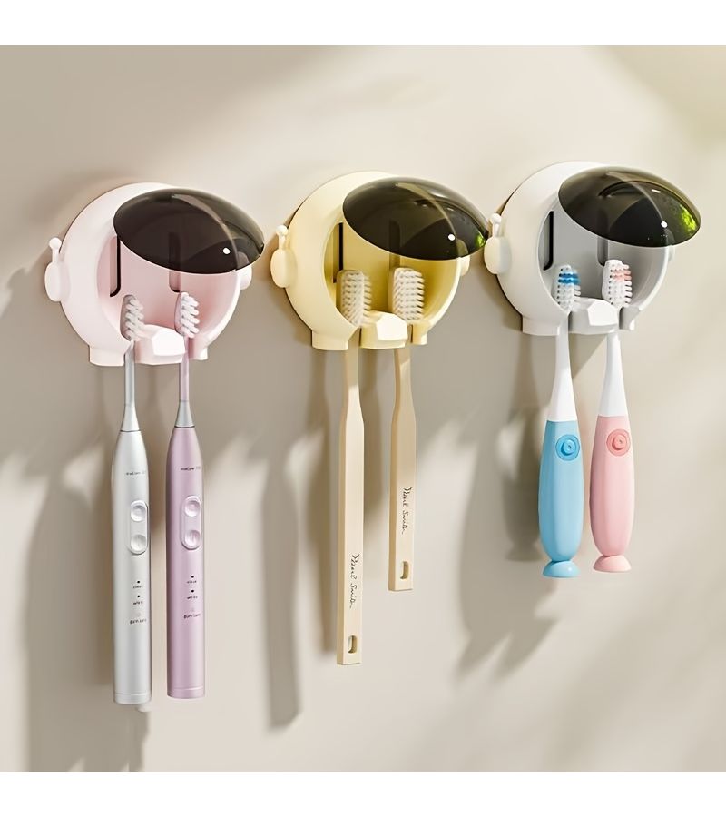 Yellow Drill Free Bathroom Toothbrush Holder Adhesive Wall Mount Rack - Image 5