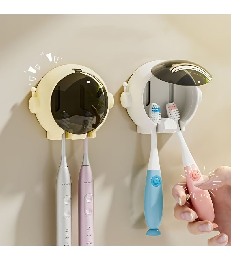 Yellow Drill Free Bathroom Toothbrush Holder Adhesive Wall Mount Rack - Image 2