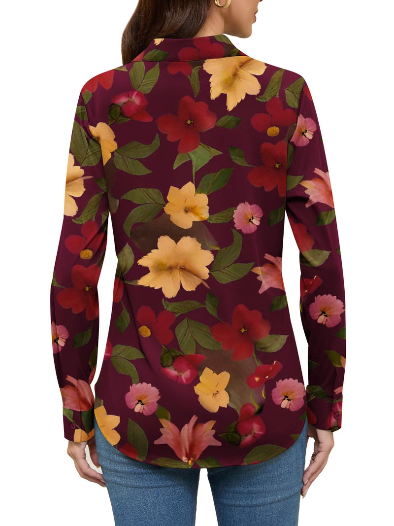 COUXILY Womens Button Down Blouse Long Sleeve Shirts for Women Tops Fall Business Casual Shirt Work Dressy Fashion Silk Formal Elegant Trending Classy Print Boho Hawaiian Tropical Floral 09 L - Image 5