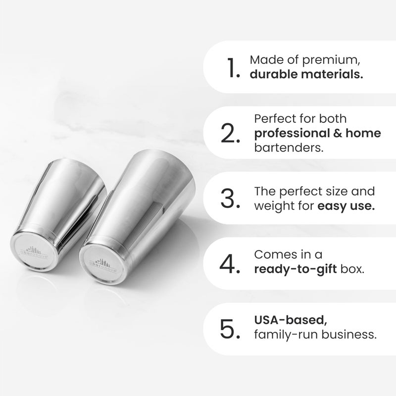 A Bar Above Professional Boston Shakers Set, 18 Oz & 28 Oz, Weighted Cocktail Shaker Set, for Bartenders, Pro Bar Shaker, Made from Premium Stainless Steel 304, Essential Bars Tools, for Drink Making - Image 3