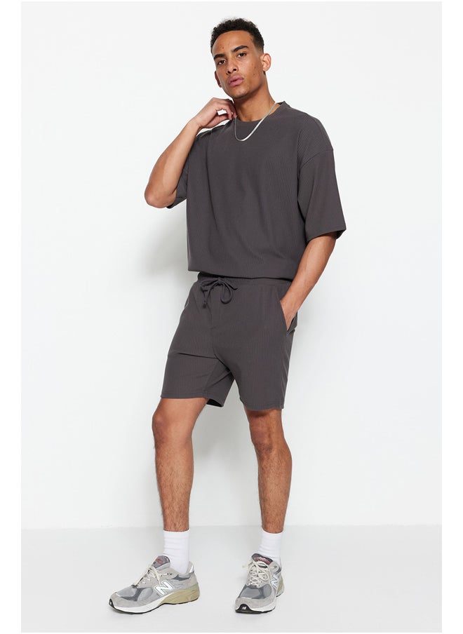 trendyol Basic Smoked Regular/Normal Fit Medium Length Laced Textured Wrinkle-Free Ottoman Shorts TMNSS23SR00039  - Image 1