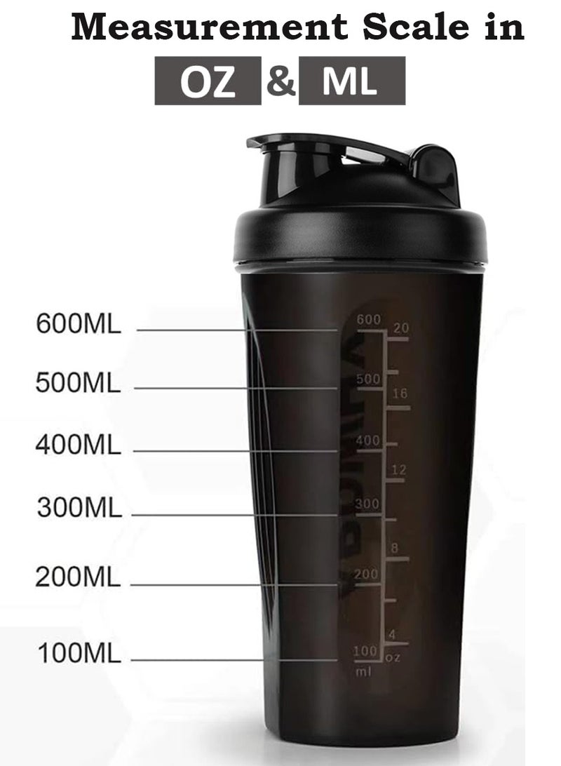 قطوب زجاجة شيكر للبروتين وللمساحيق والملاحق - 600 مل زجاجة بروتين مع مقياس مانعة للتسرب - مثالية لما قبل وبعد التمارين، مخفوق البروتين، نادي رياضي، اللياقة البدنية والرياضة - Image 4