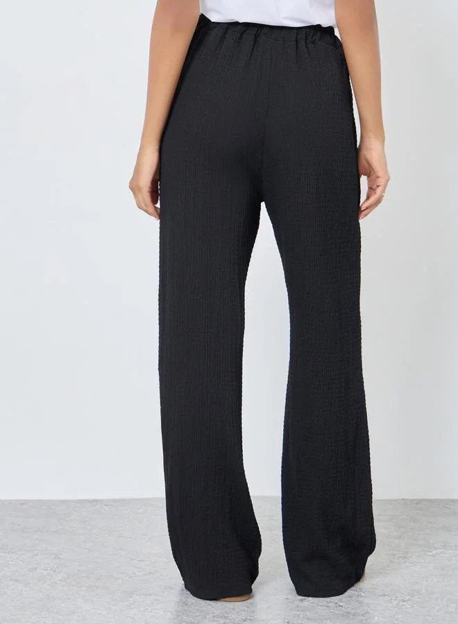 Take Two Take Two Textured Wide Leg Pants with Drawstring