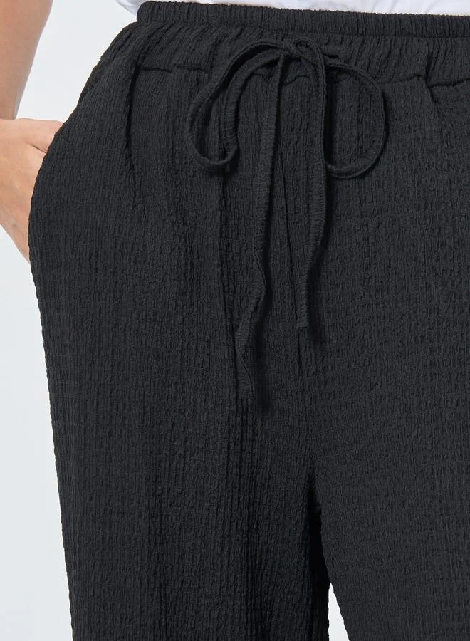 Take Two Take Two Textured Wide Leg Pants with Drawstring