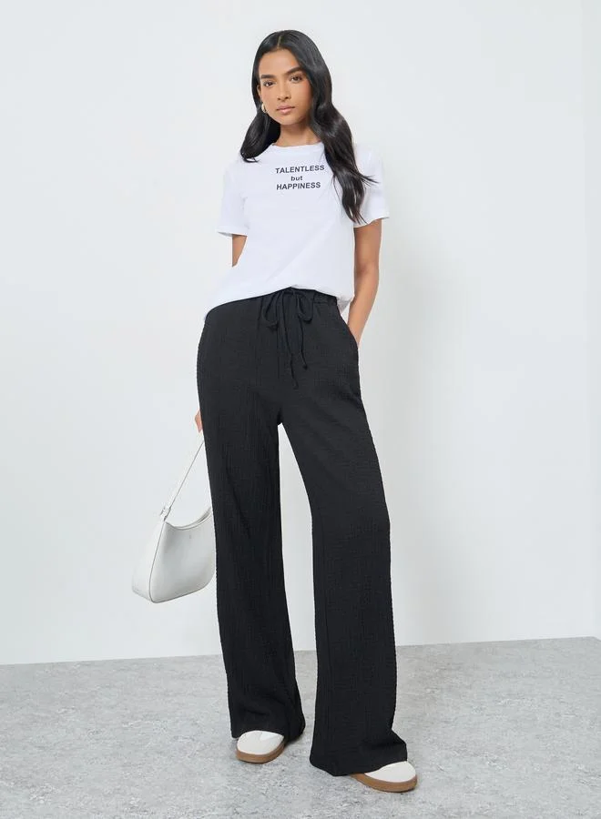 تايك تو Take Two Textured Wide Leg Pants with Drawstring