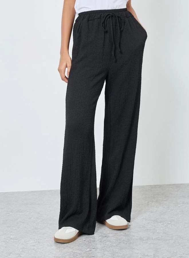 تايك تو Take Two Textured Wide Leg Pants with Drawstring