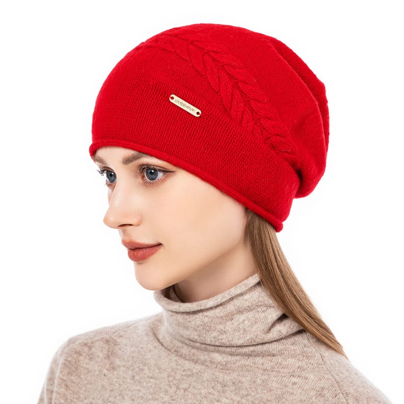 QUEENFUR Knit Slouchy Beanie Hats for Women Cashmere Ski Cap Knitted Wool Soft Warm Winter Hat - Image 2
