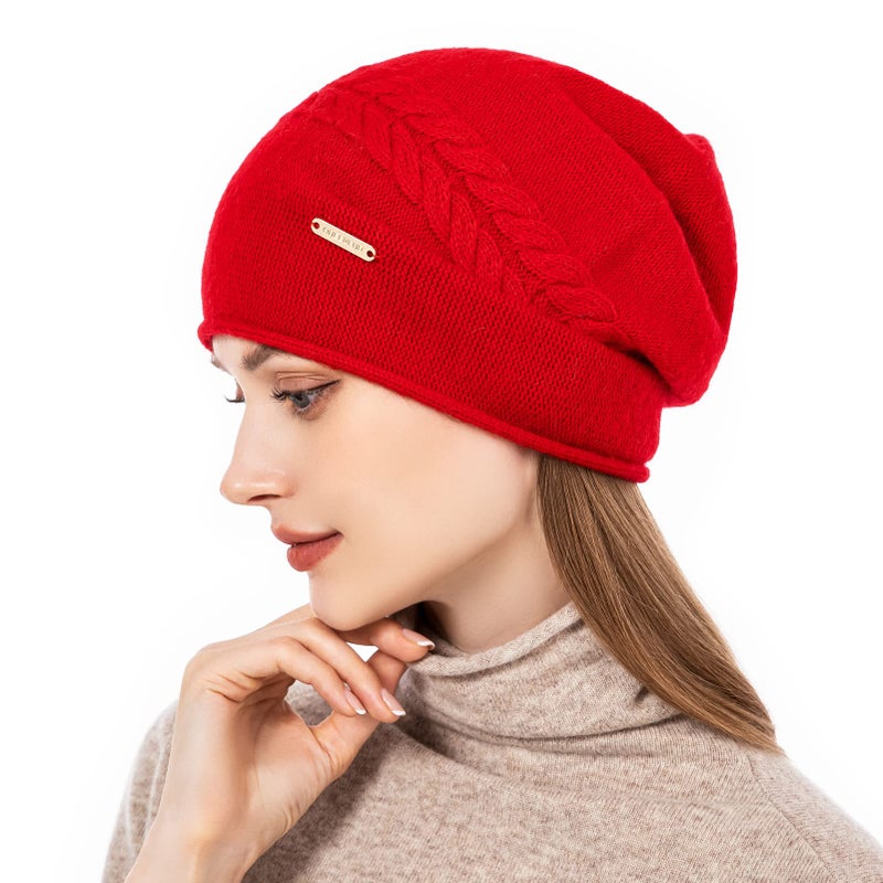QUEENFUR Knit Slouchy Beanie Hats for Women Cashmere Ski Cap Knitted Wool Soft Warm Winter Hat - Image 4