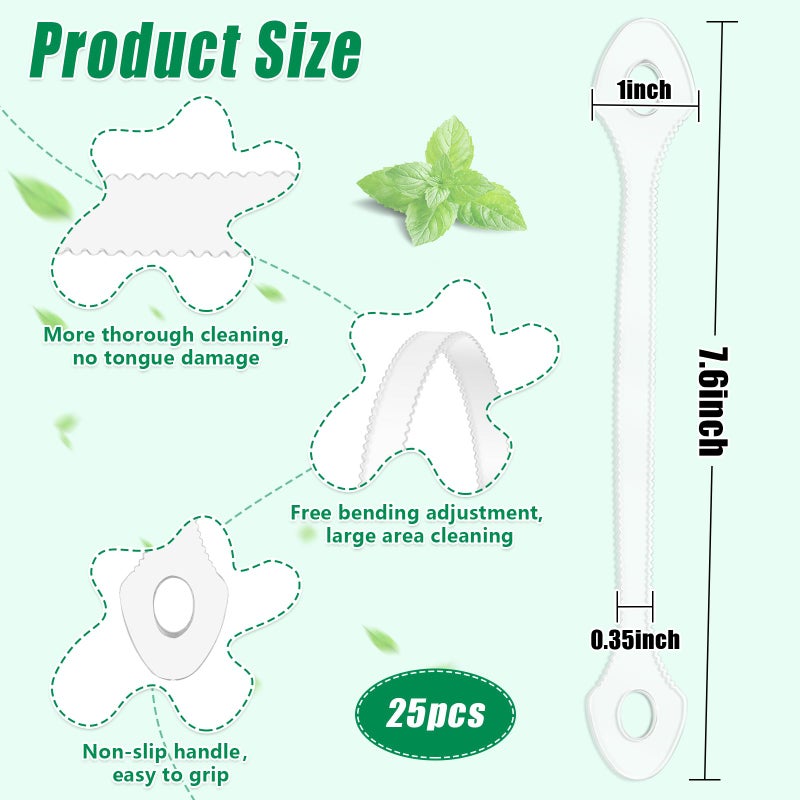 Phoncoo 25 Count Disposable Tongue Scraper, Plastic Tongue Cleaner for Adults and Kids, Tongue Scrubber for Oral Care, Promote Fresh Breath - Image 2
