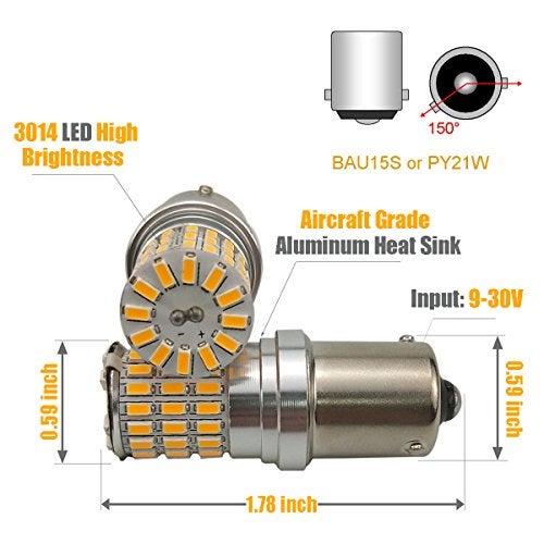 iBrightstar Newest 9-30V Extremely Bright 7507 PY21W BAU15S 2641A LED Bulbs Replacement for Turn Signal Lights, Amber Yellow - Image 2