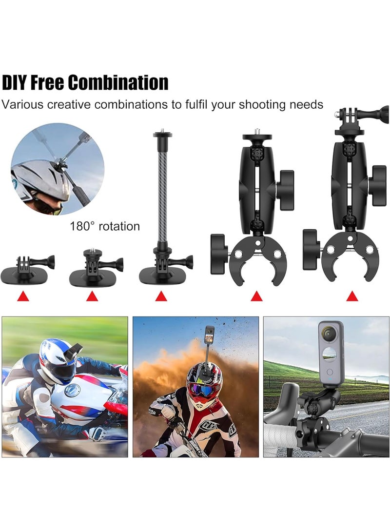 والالا طقم تثبيت كاميرا الحركة للدراجات النارية، مشابك تثبيت على مقود الدراجة، عصا سيلفي قابلة للتعديل وغير مرئية بمشبك مزدوج متوافقة مع كاميرات Insta 360 X4 X5 و GoPro، لتسجيلات ركوب الدراجات - Image 4