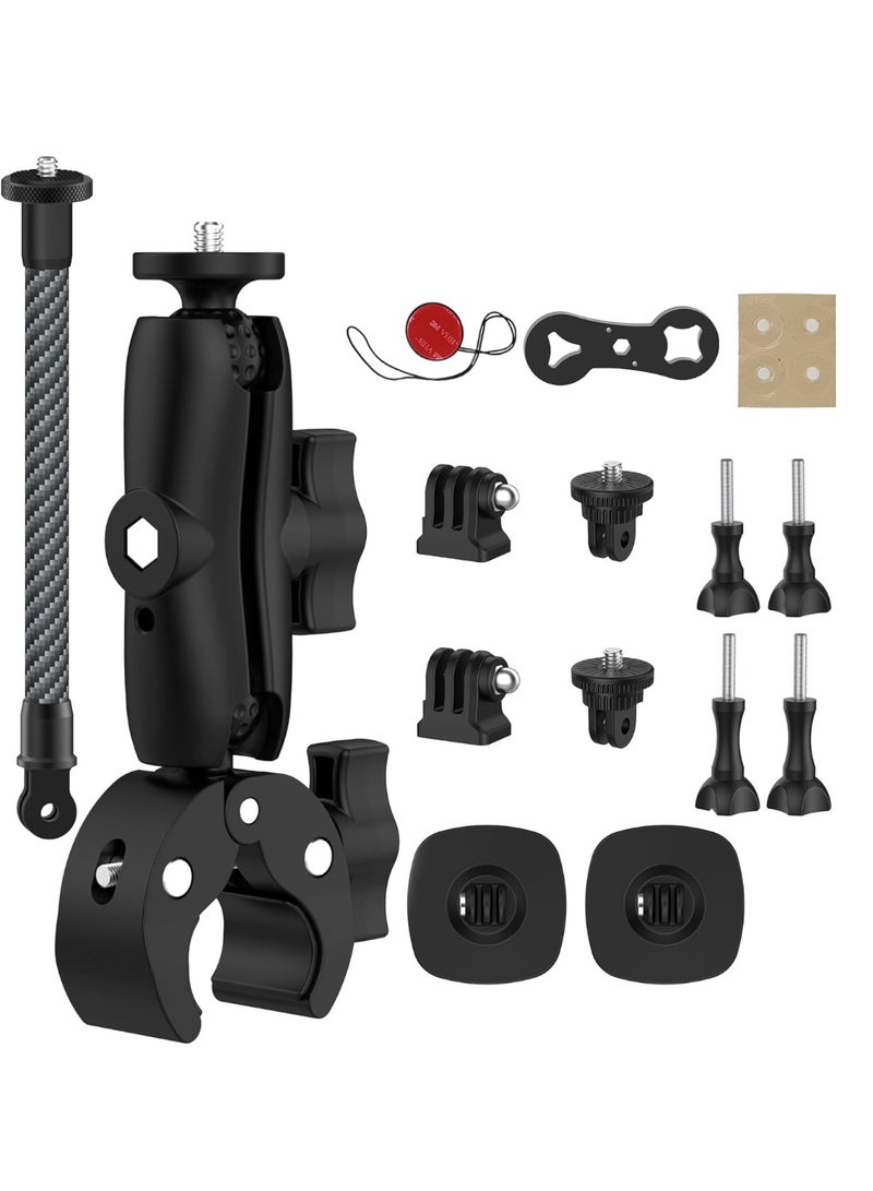 WALALLA Motorcycle Action Camera Mount Kit, Bike Handlebar Clamp Mounts, Adjustable Invisible Selfie Stick with Double Clamp Compatible with Insta 360 X4 X5, GoPro Camera Accessories, for Riding Records - Image 1
